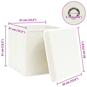 Κουτιά Αποθήκευσης με Καπάκια 4 τεμ Λευκά 32x32x32εκ Υφασμάτινα - PAKOBAZAAR