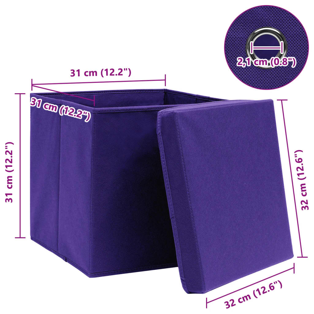 Κουτιά Αποθήκευσης με Καπάκια 10 τεμ Μοβ 32x32x32εκ Υφασμάτινα - PAKOBAZAAR