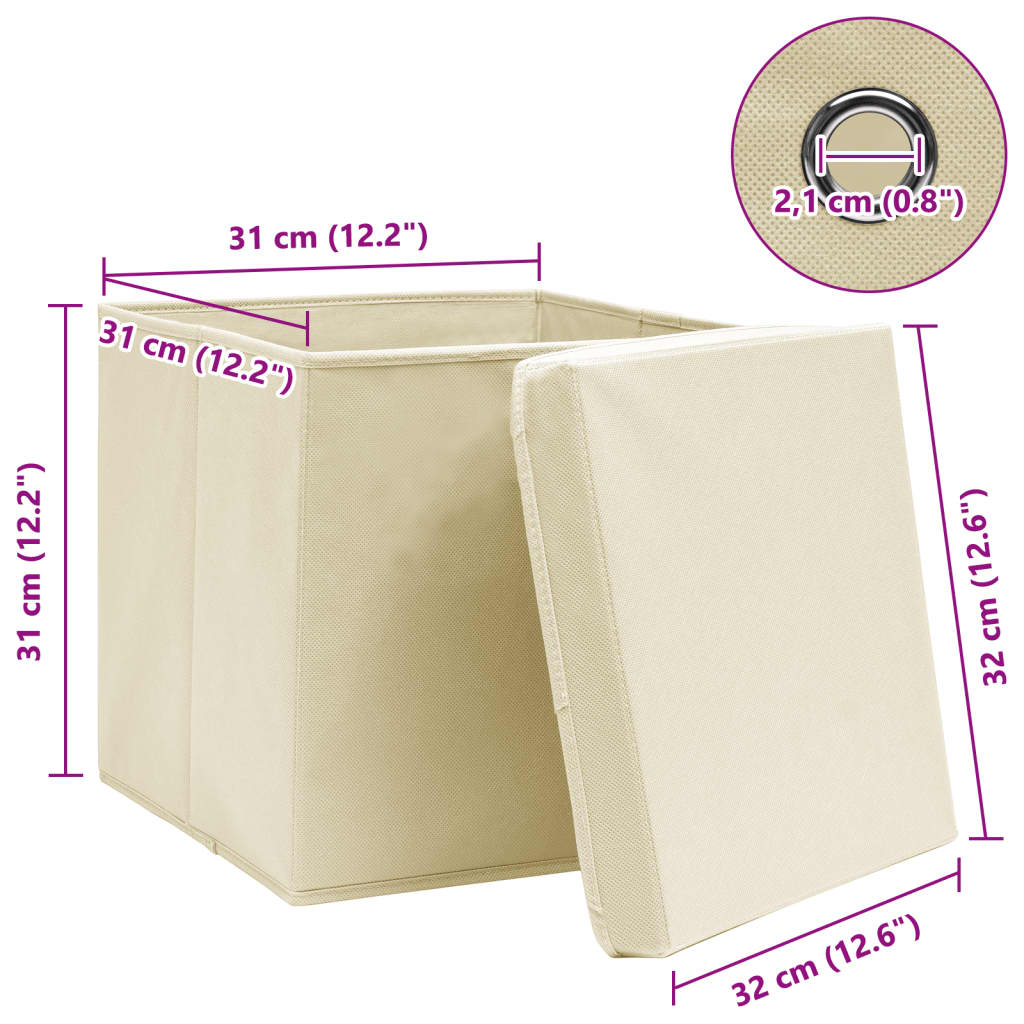 Κουτιά Αποθήκευσης με Καπάκια 10 τεμ Κρεμ 32x32x32εκ Υφασμάτινα - PAKOBAZAAR