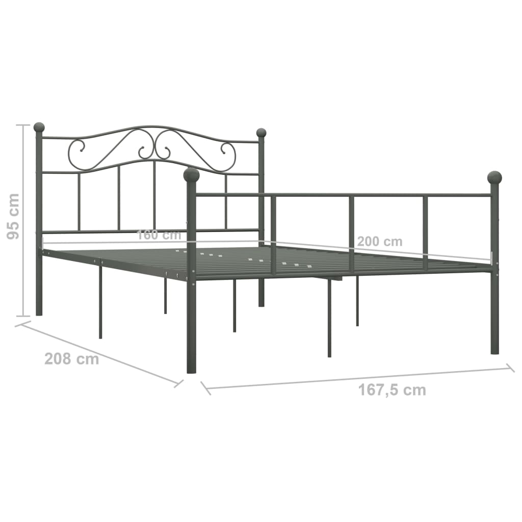 Πλαίσιο Κρεβατιού Γκρι 160 x 200 εκ. Μεταλλικό - PAKOBAZAAR