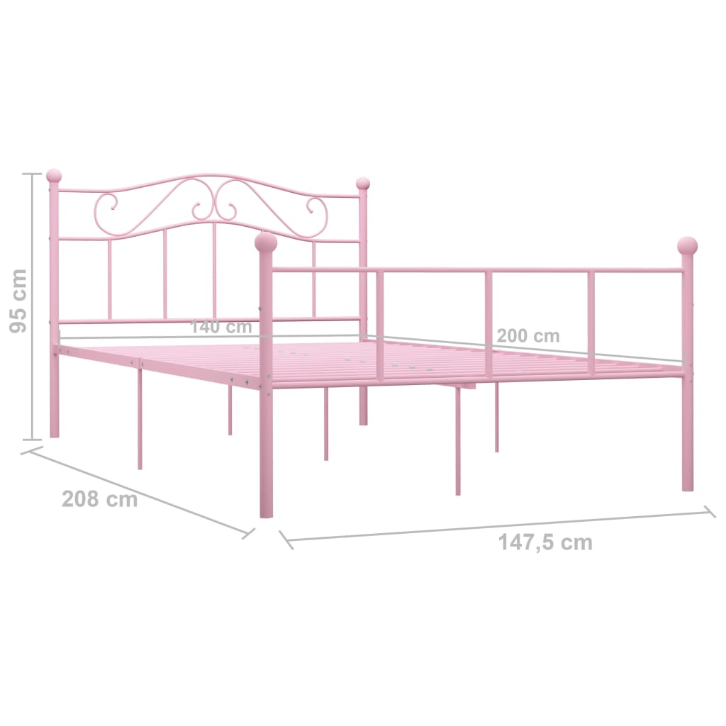 Πλαίσιο Κρεβατιού Ροζ 140 x 200 εκ. Μεταλλικό - PAKOBAZAAR