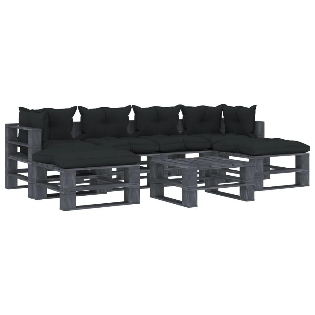 3052531  7 Piece Garden Lounge Set Pallets with Anthracite Cushions Wood (2x49338+2x49339+49340+49341+2x47465+2x47466+2x47467)