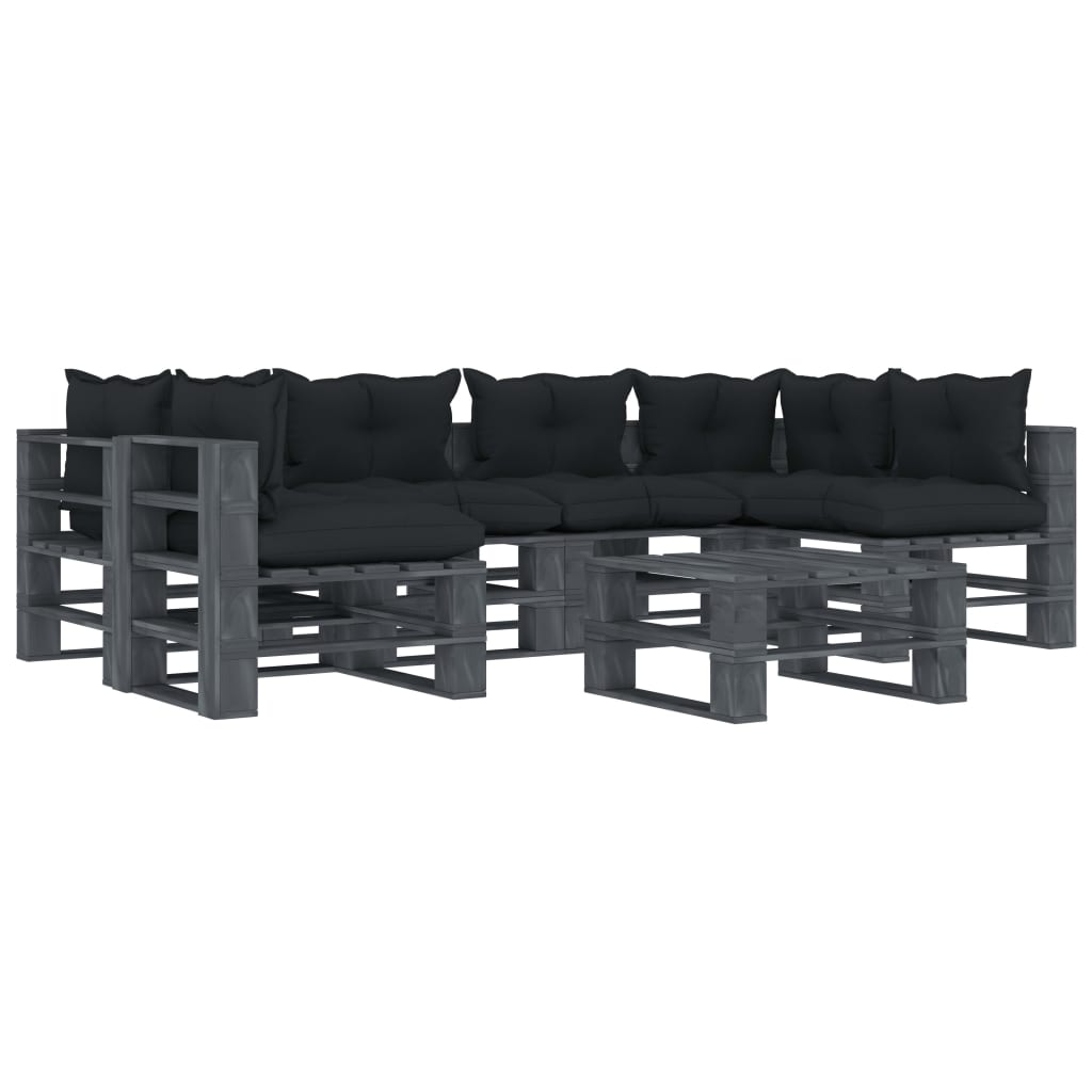 3052532  7 Piece Garden Lounge Set Pallets with Anthracite Cushions Wood (4x49339+2x49338+49340+4x47465+2x47466)