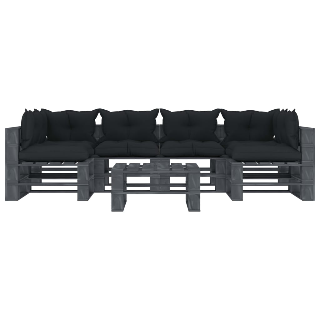 3052532  7 Piece Garden Lounge Set Pallets with Anthracite Cushions Wood (4x49339+2x49338+49340+4x47465+2x47466)