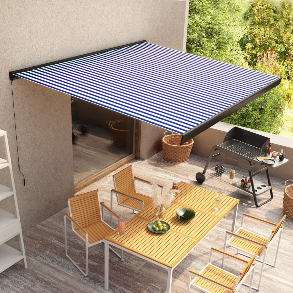 Τέντα Κασετίνα Χειροκίνητη Μπλε / Λευκή 350 x 250 εκ. - PAKOBAZAAR