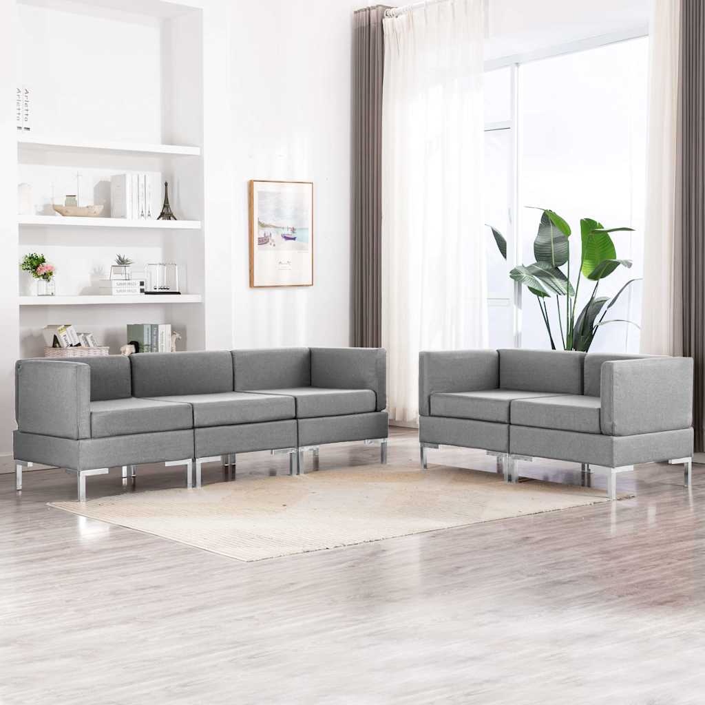 Σετ Καναπέ 5 Τεμαχίων Ανοιχτό Γκρι Υφασμάτινο