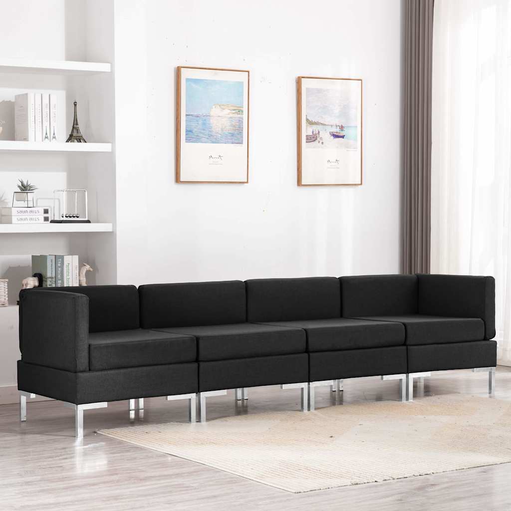 Σετ Καναπέ 4 Τεμαχίων Μαύρο Υφασμάτινο