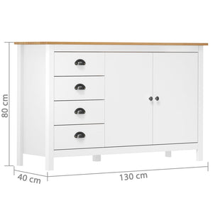Μπουφές Hill Λευκός 130x40x80 εκ. από Μασίφ Ξύλο Πεύκου - PAKOBAZAAR