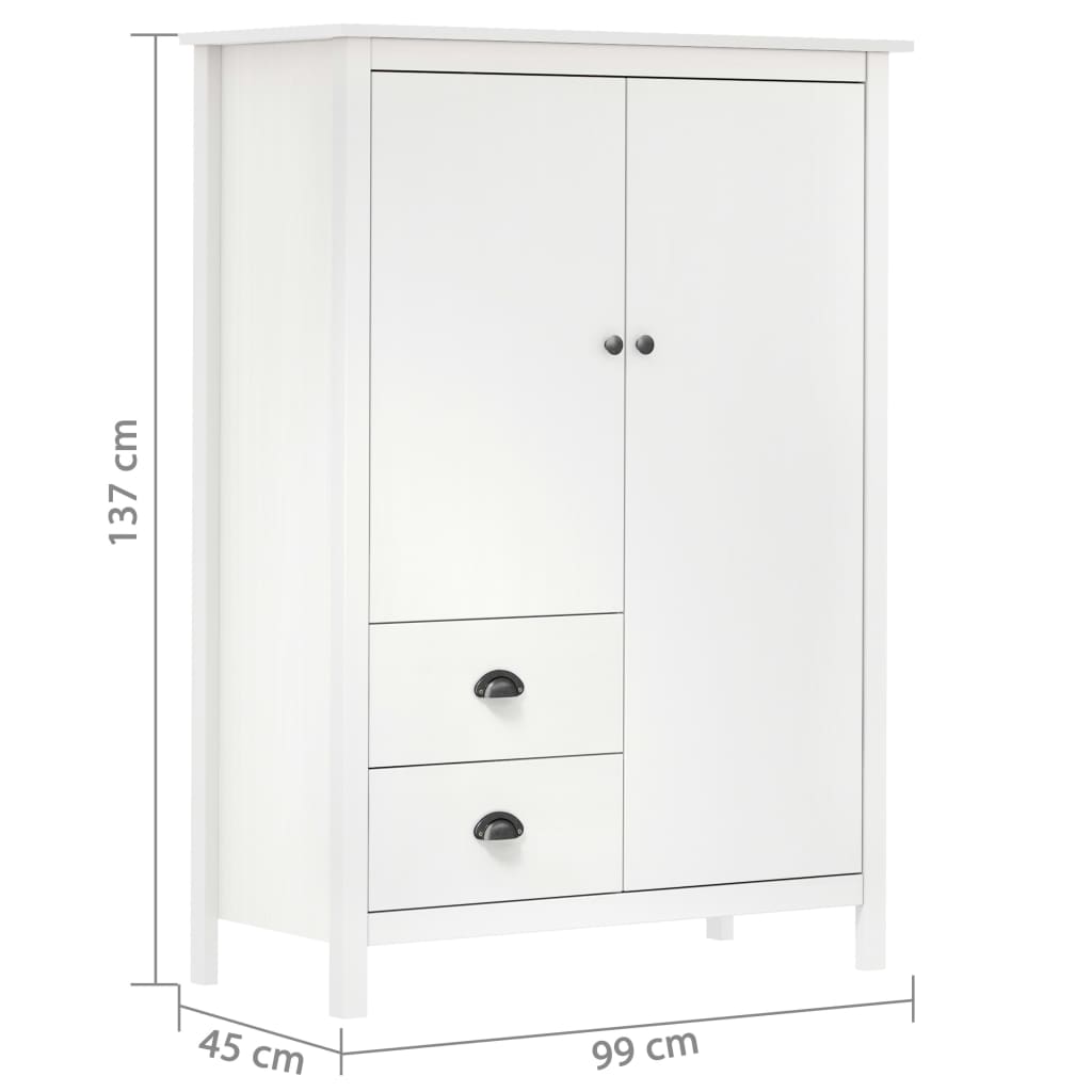 Ντουλάπα Hill Δίφυλλη Λευκή 99x45x137 εκ. Μασίφ Ξύλο Πεύκου