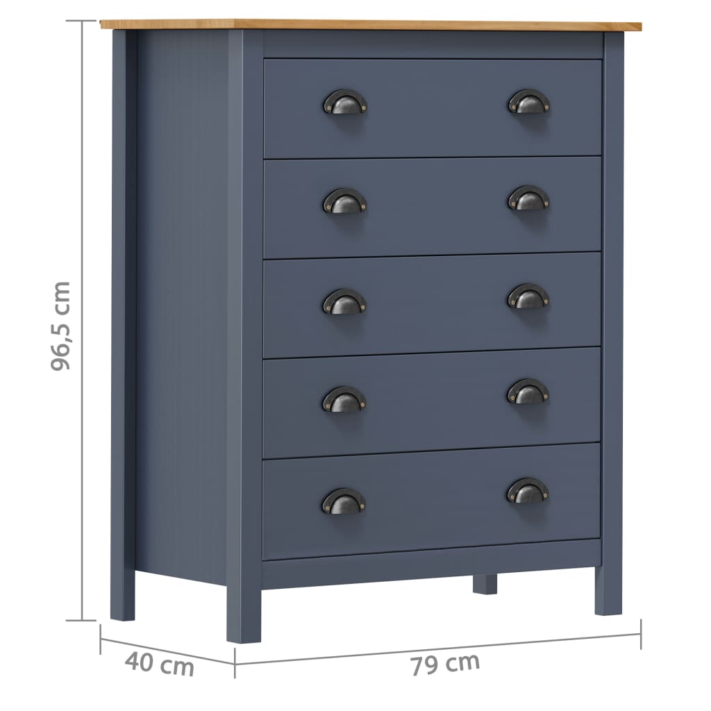 Μπουφές Hill Γκρι 5 Συρτάρια Γκρι79x40x96,5εκ Μασίφ Ξύλο Πεύκου