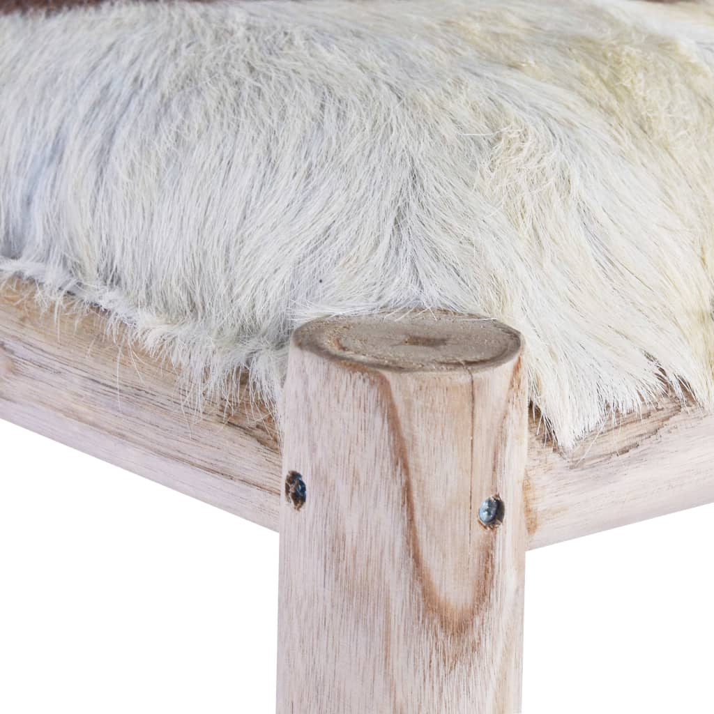 Σκαμπό Μπαρ από Γνήσιο Δέρμα Κατσίκας και Μασίφ Ξύλο Teak - PAKOBAZAAR