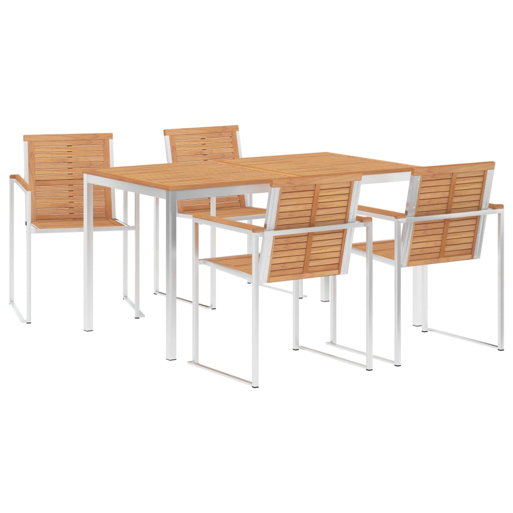 Σετ Τραπεζαρίας Κήπου 5 τεμ. Μασίφ Ξύλο Teak/Ανοξείδωτο Ατσάλι