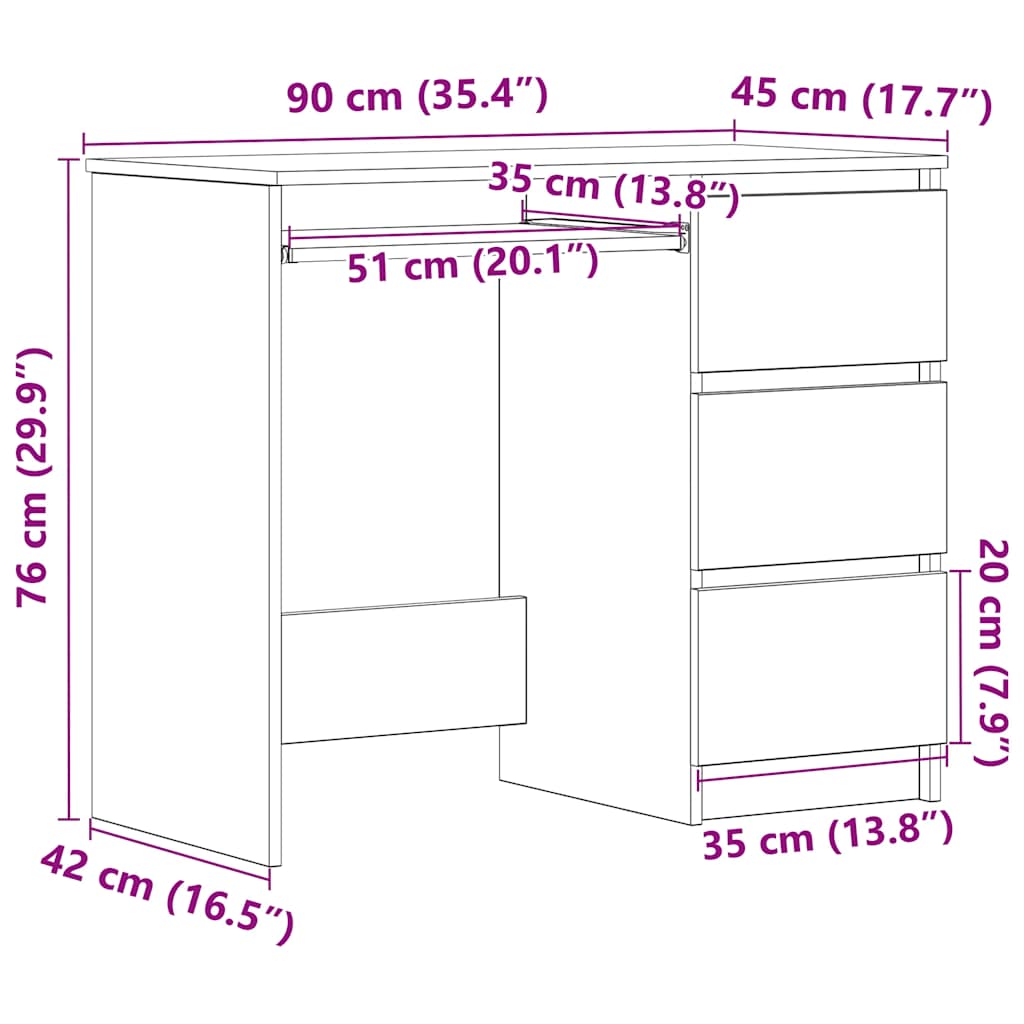 Γραφείο Μαύρο 90 x 45 x 76 εκ. από Επεξ. Ξύλο