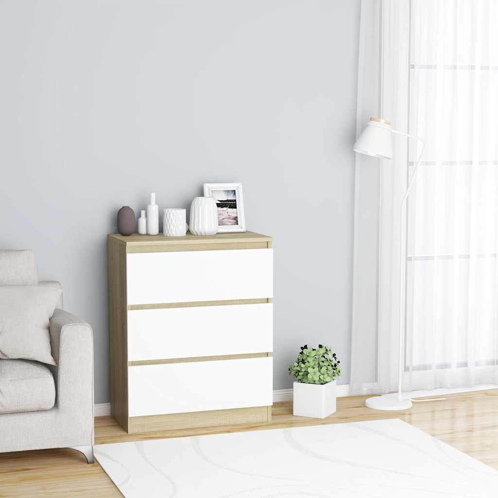 Συρταριέρα Λευκή/Sonoma Δρυς 60x35x76 εκ. Επεξεργασμένο Ξύλο - Pakobazaar