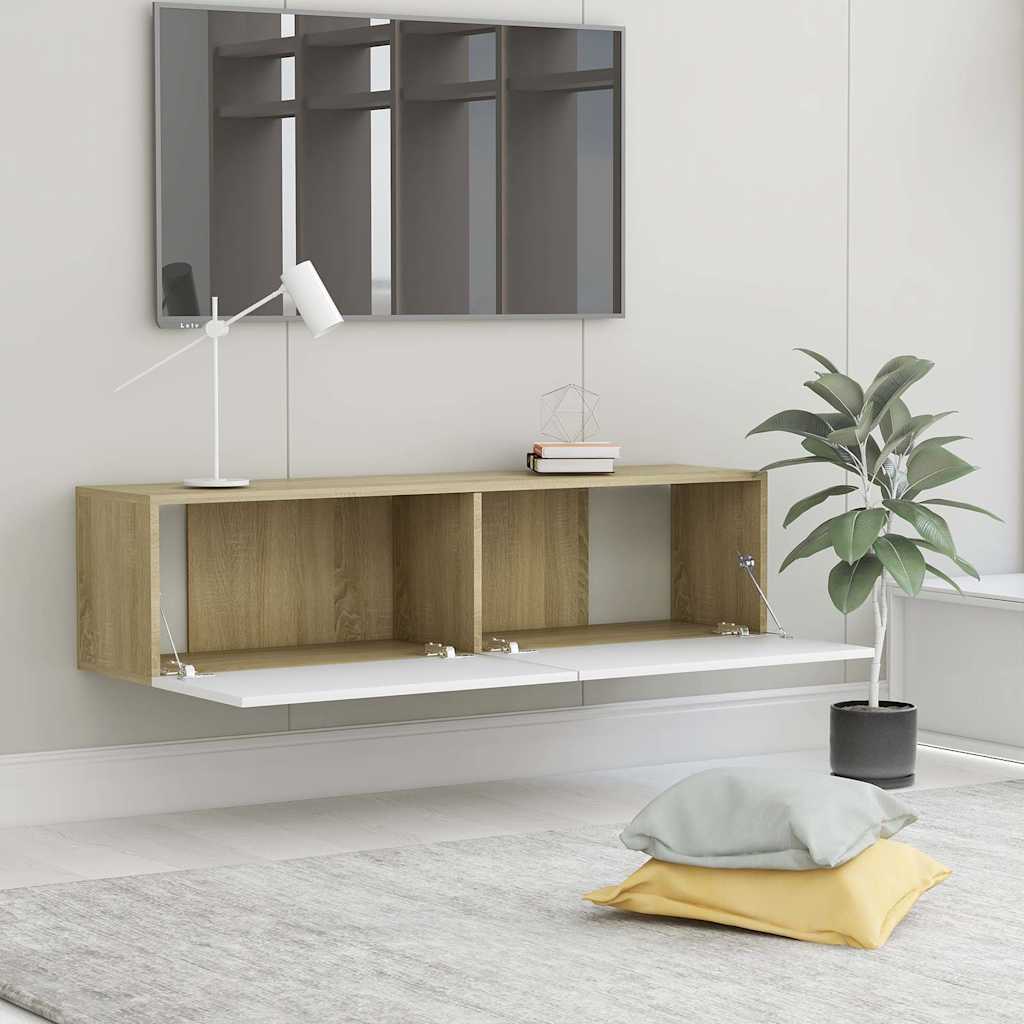 Έπιπλο Τηλεόρασης Λευκό/Sonoma Δρυς 120x30x30εκ. από Επεξ. Ξύλο