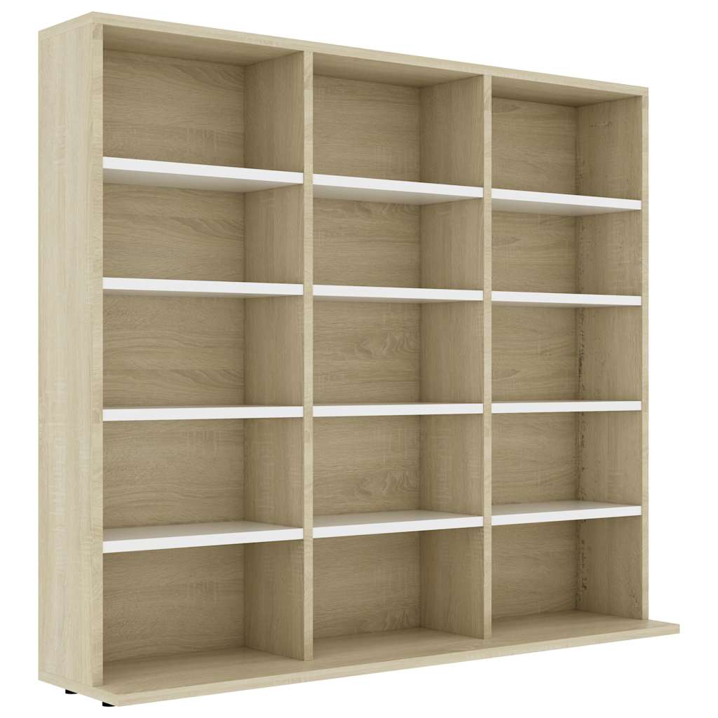 Έπιπλο για CD Λευκό/Sonoma Δρυς 100x23x89,5 εκ. από Μοριοσανίδα