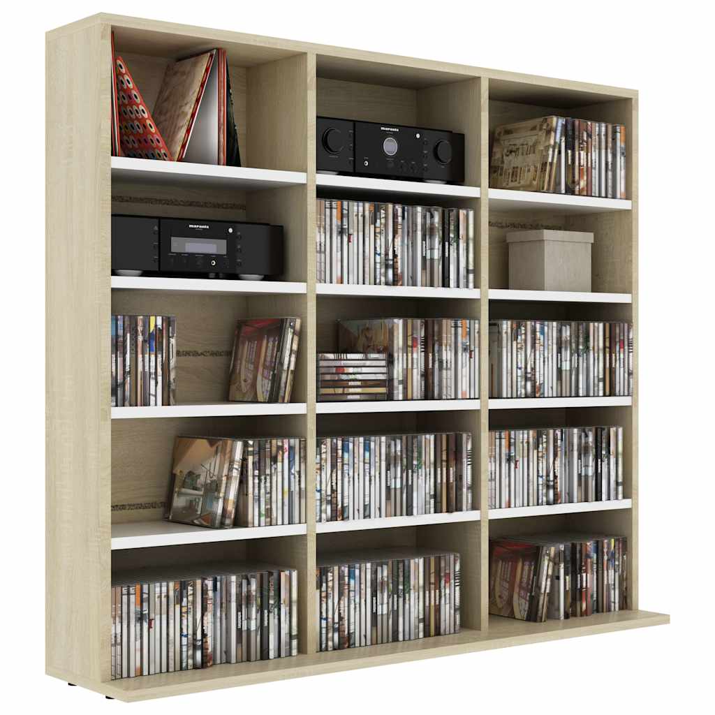 Έπιπλο για CD Λευκό/Sonoma Δρυς 100x23x89,5 εκ. από Μοριοσανίδα