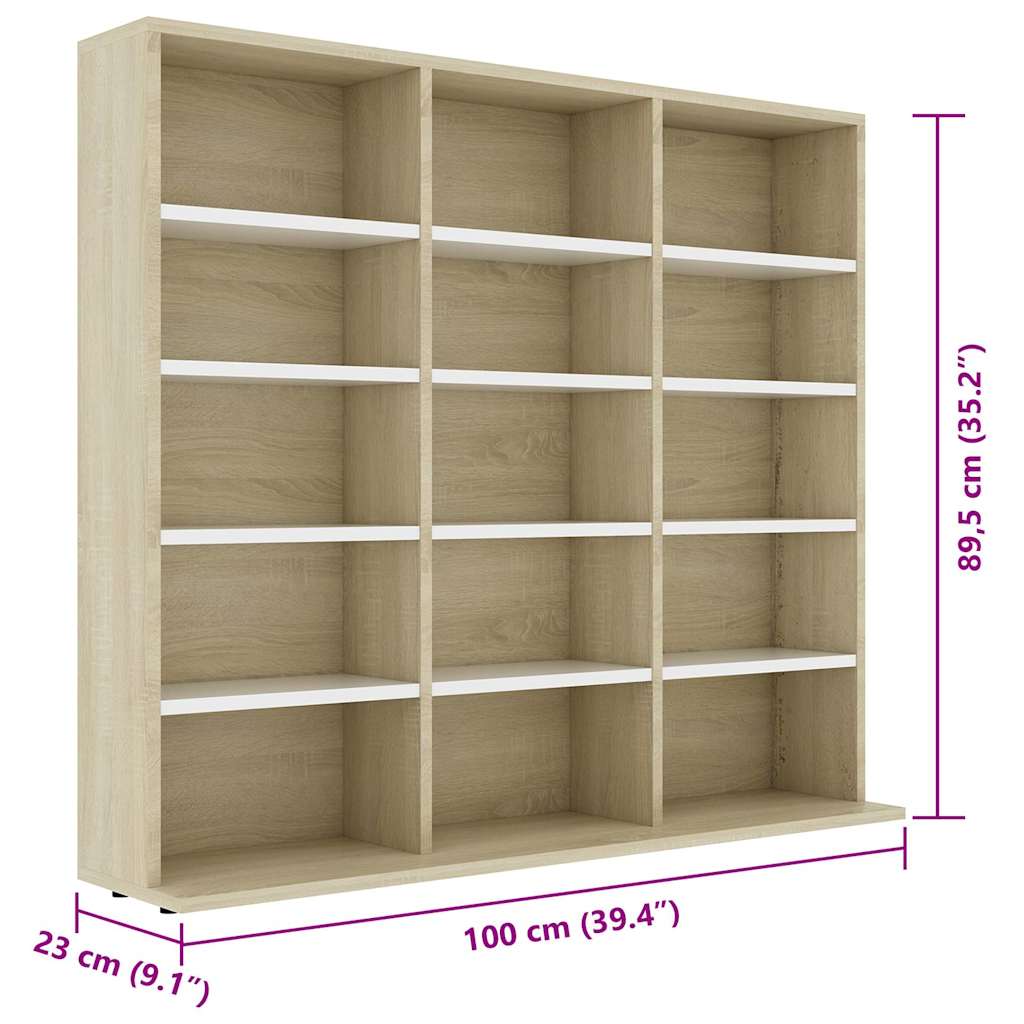 Έπιπλο για CD Λευκό/Sonoma Δρυς 100x23x89,5 εκ. από Μοριοσανίδα