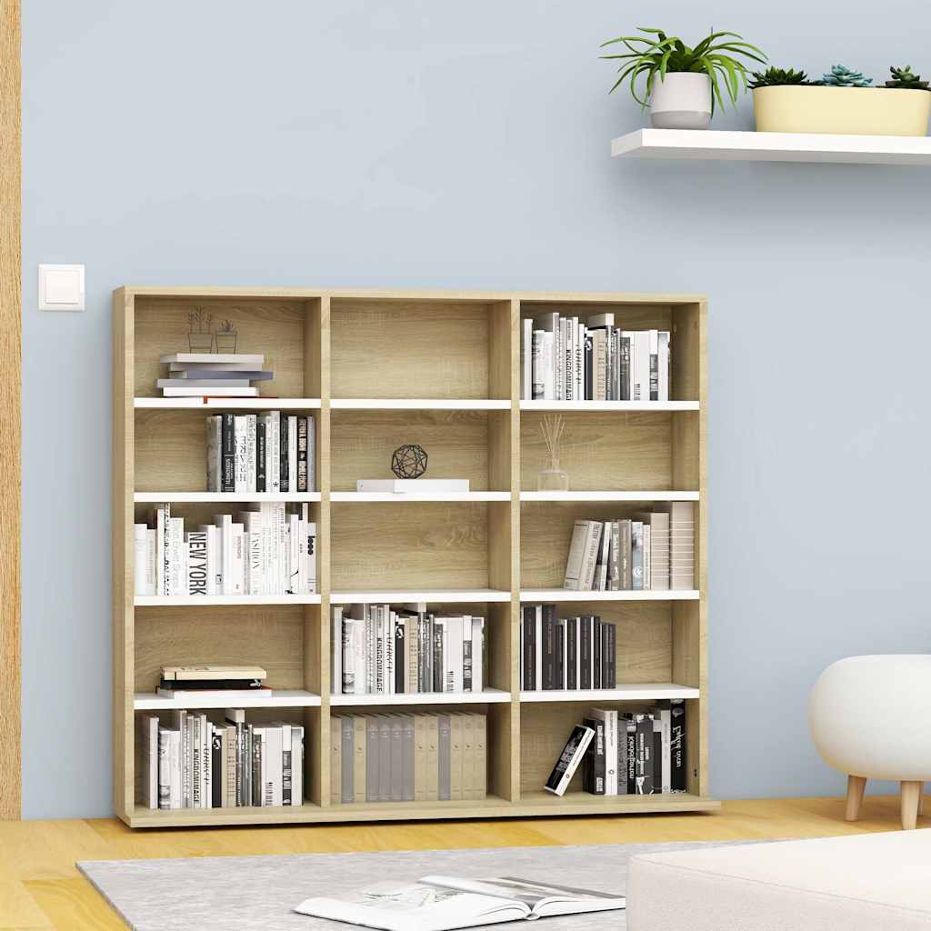 Έπιπλο για CD Λευκό/Sonoma Δρυς 100x23x89,5 εκ. από Μοριοσανίδα