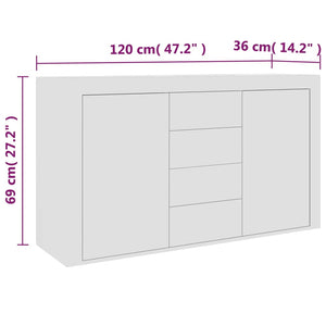 Μπουφές Λευκός 120 x 36 x 69 εκ. από Επεξ. Ξύλο