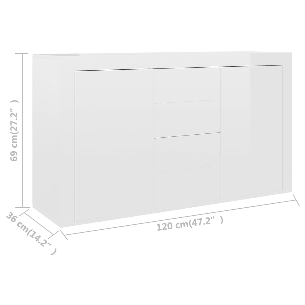 Μπουφές Γυαλιστερό Λευκό 120 x 36 x 69 εκ. από Επεξ. Ξύλο - Pakobazaar