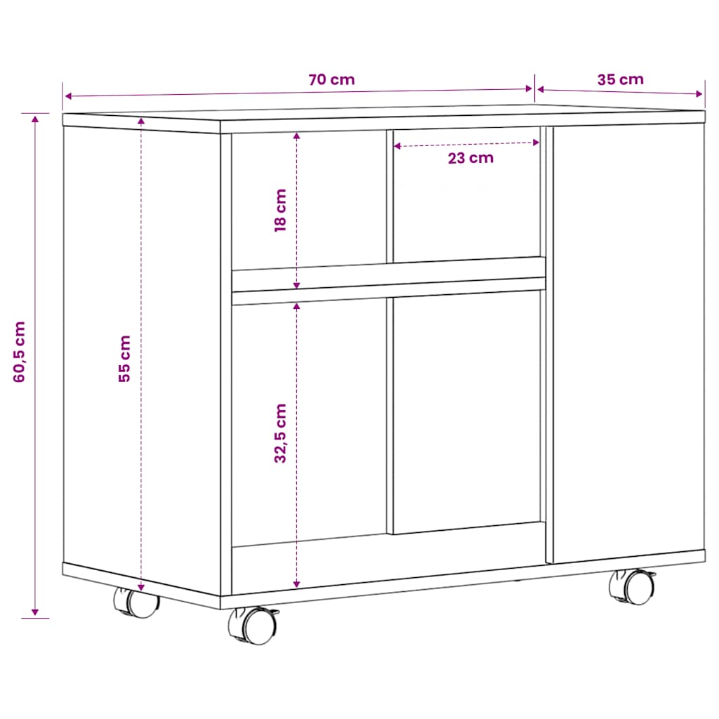 Τραπέζι Βοηθητικό Λευκό/Sonoma Δρυς 70x35x60,5 εκ. Επεξεργ. Ξύλο