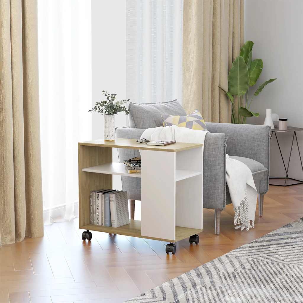 Τραπέζι Βοηθητικό Λευκό/Sonoma Δρυς 70x35x60,5 εκ. Επεξεργ. Ξύλο