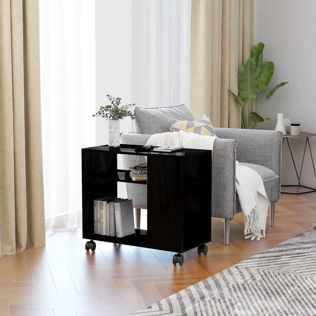 Τραπέζι Βοηθητικό Γυαλιστ.Μαύρο 70x35x55 εκ. Επεξεργασμένο Ξύλο