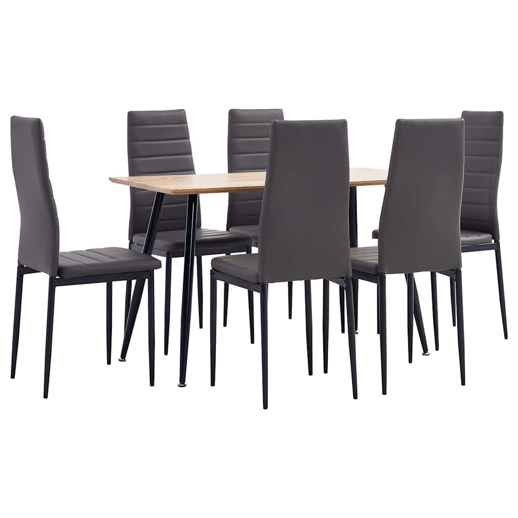 3053667  7 Piece Dining Set Faux Leather Grey (248298+282581+282582)