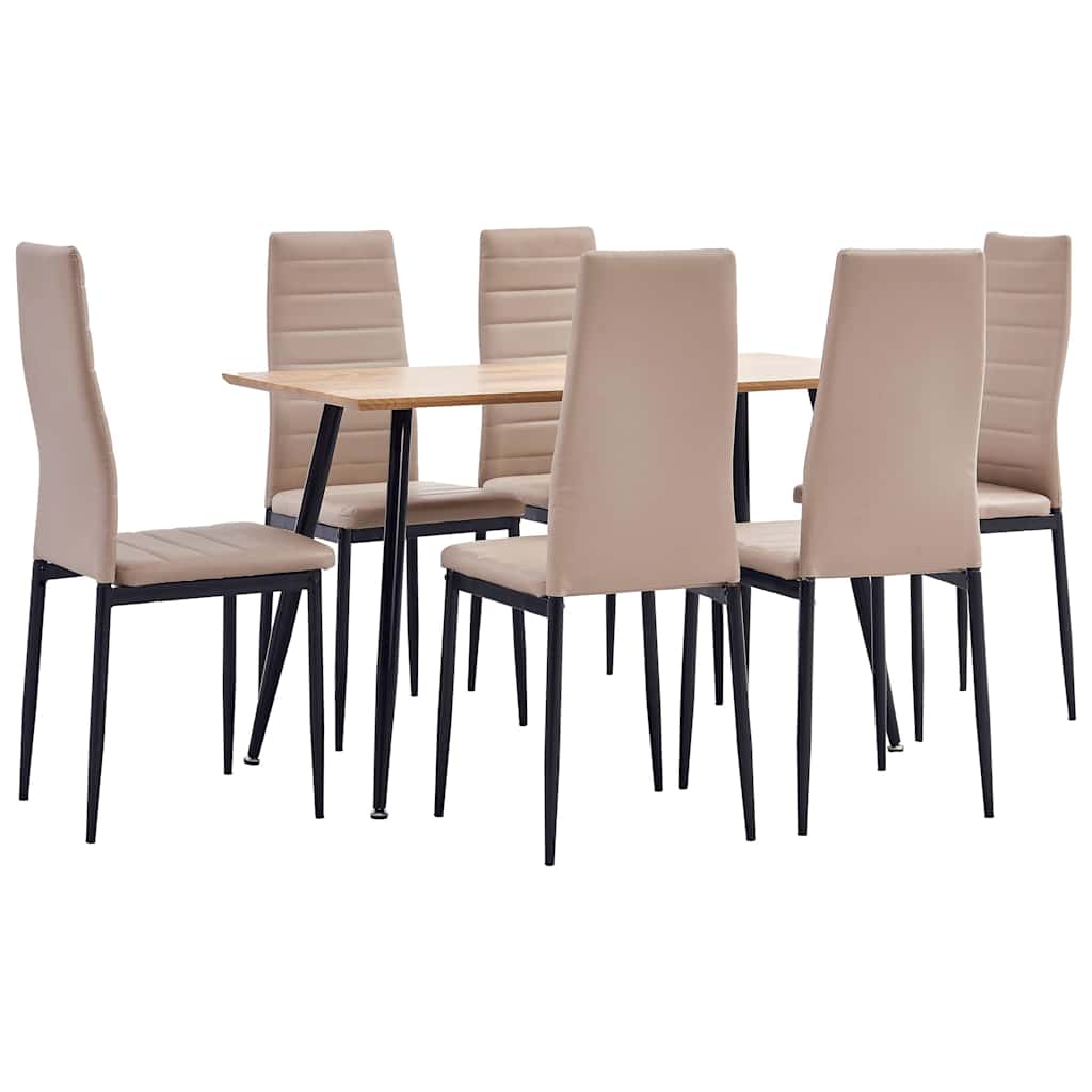 3053671  7 Piece Dining Set Faux Leather Cappuccino (248298+282585+282586)