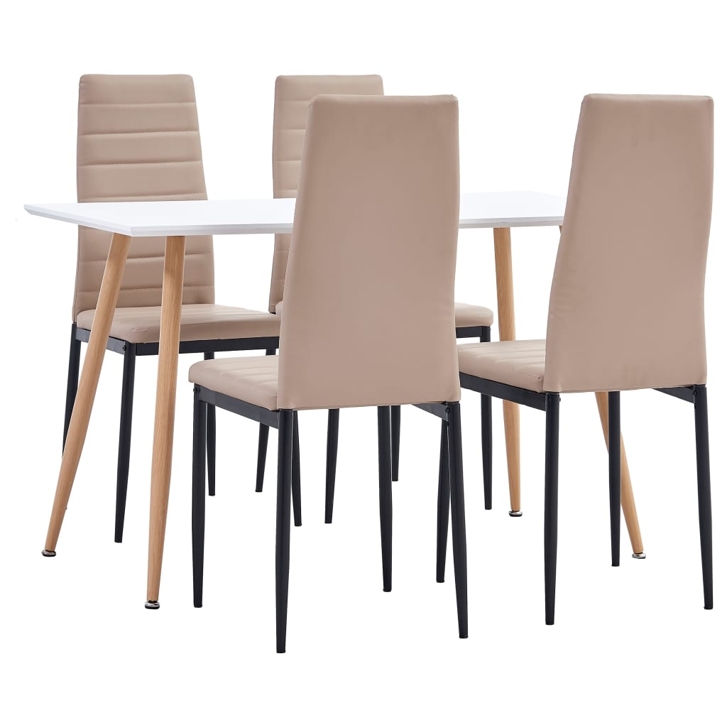 3053750  5 Piece Dining Set Faux Leather Cappuccino (248304+282586)