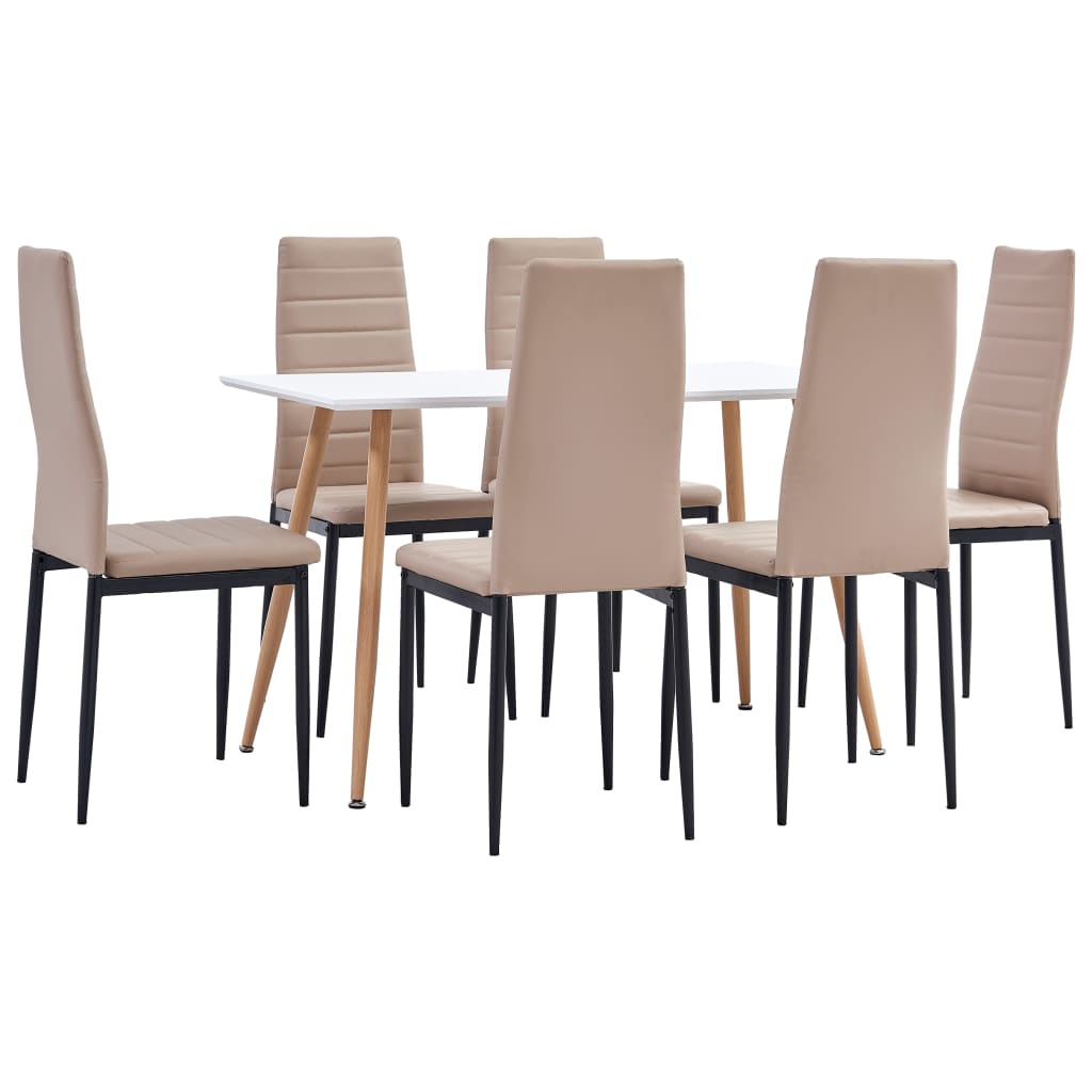 3053751  7 Piece Dining Set Faux Leather Cappuccino (248304+282585+282586) - Pakobazaar