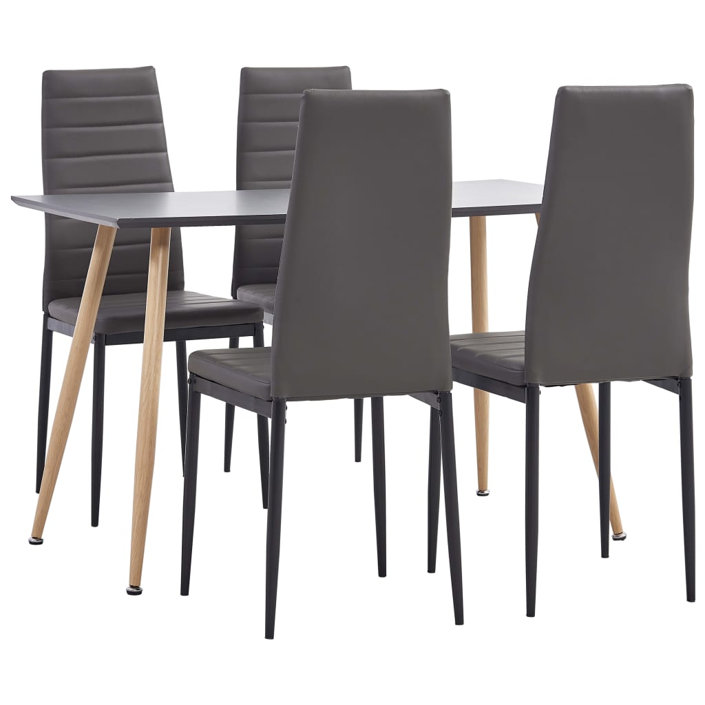 3053826  5 Piece Dining Set Faux Leather Grey (248310+282582)