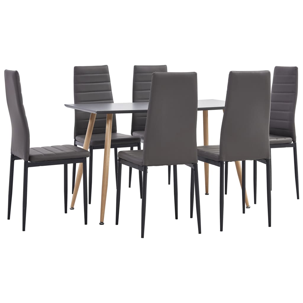 3053827  7 Piece Dining Set Faux Leather Grey (248310+282581+282582)