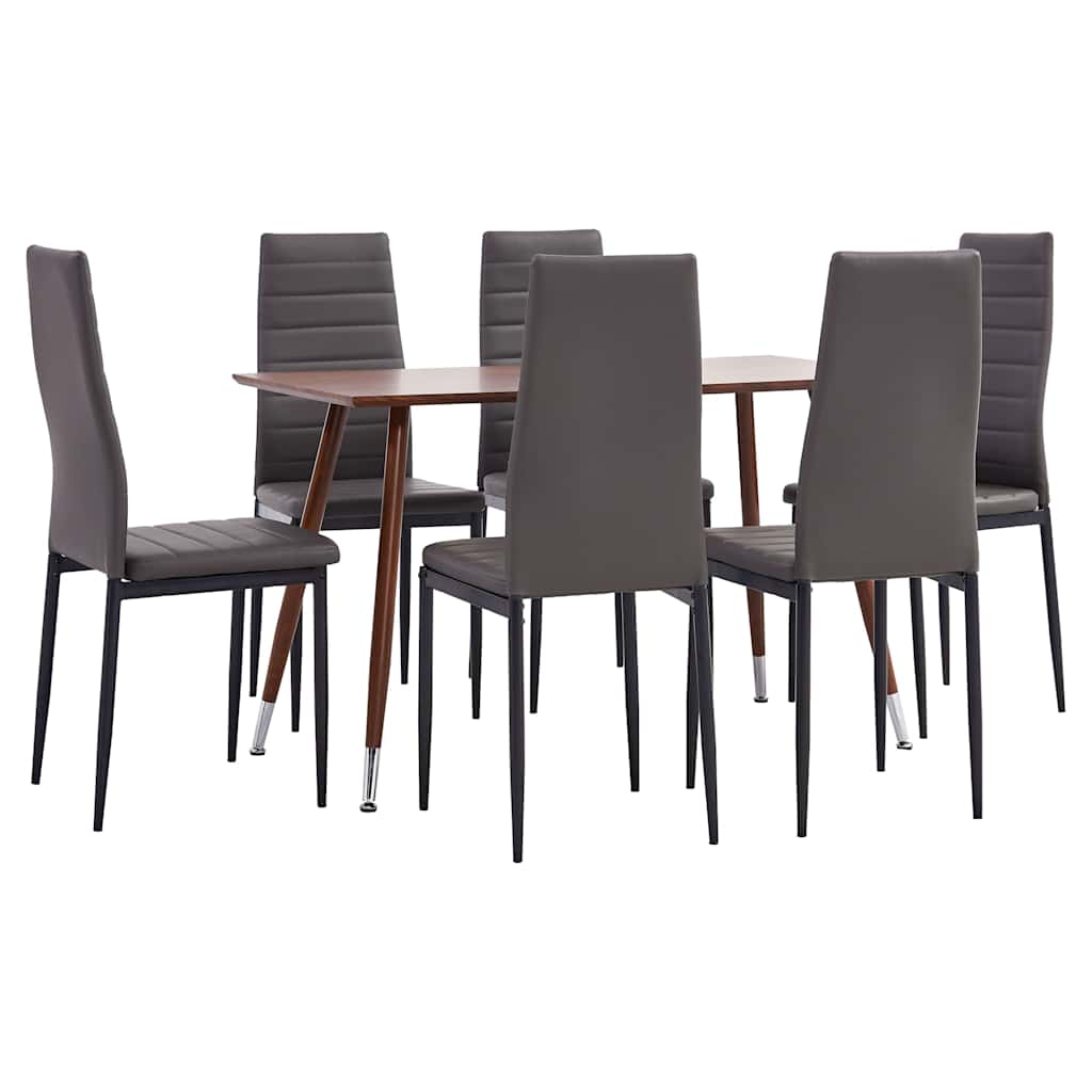 3053867  7 Piece Dining Set Faux Leather Grey (248313+282581+282582)