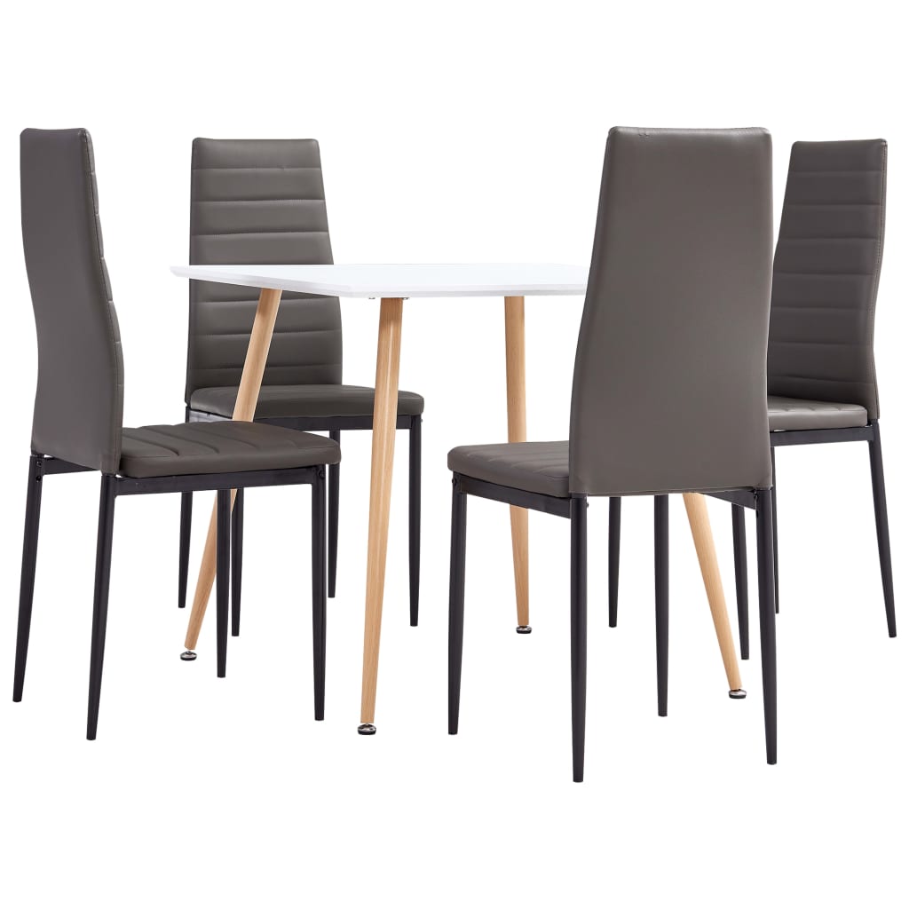 3053987  5 Piece Dining Set Faux Leather Grey(248305+282582)