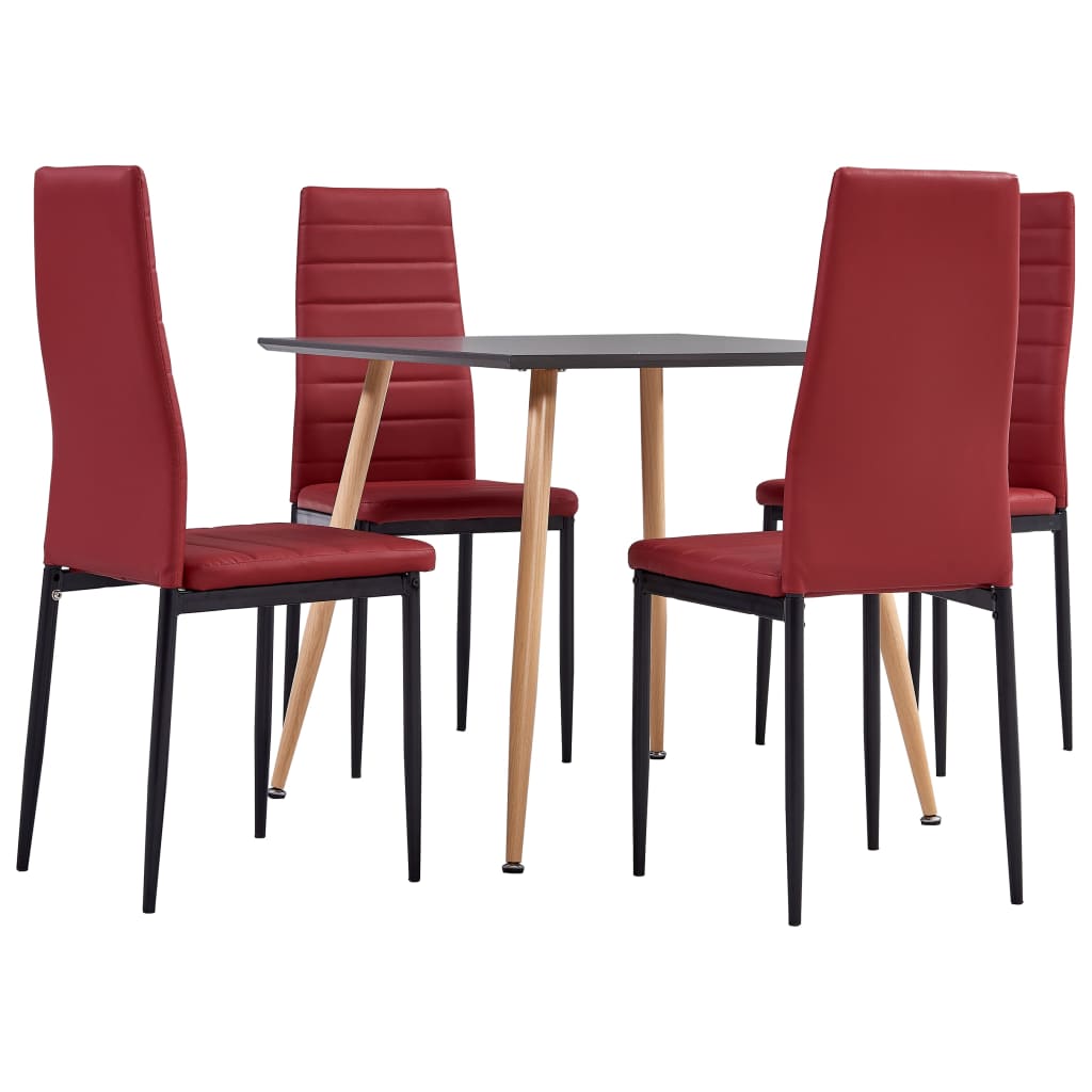 3054069  5 Piece Dining Set Faux Leather Bordeaux Red(248311+282584)
