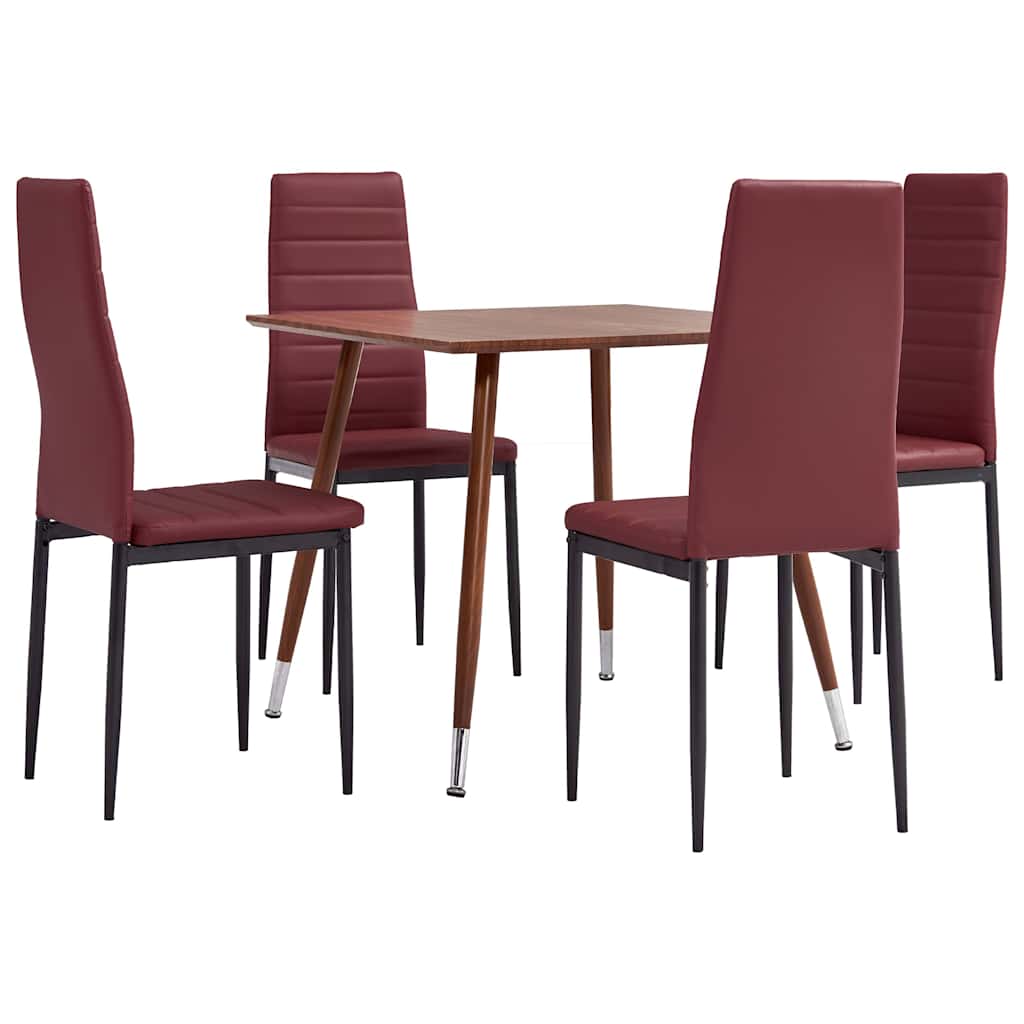 3054109  5 Piece Dining Set Faux Leather Bordeaux Red(248314+282584) - Pakobazaar