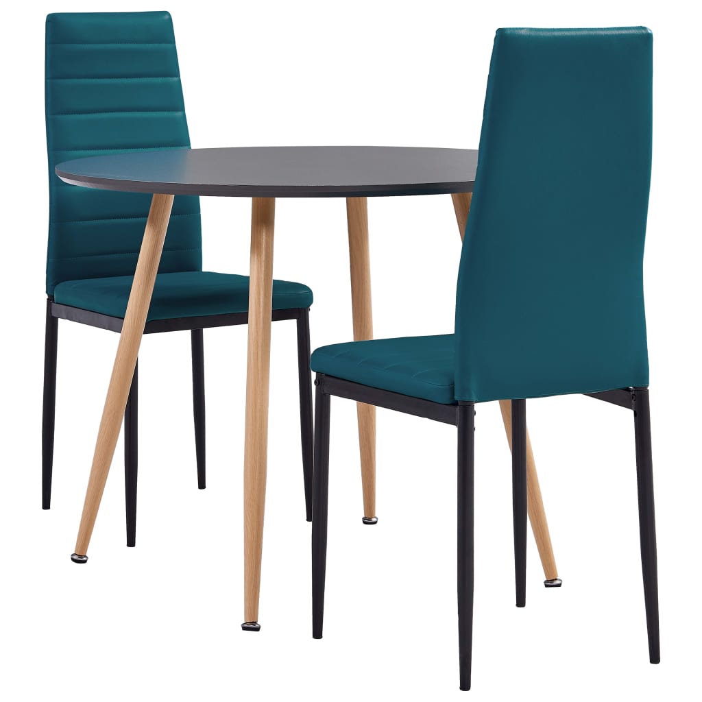 3054312  3 Piece Dining Set Faux Leather Sea Blue(248312+282587)