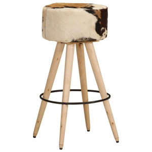 Σκαμπό Μπαρ 2 τεμ. Καφέ Ακατέργαστο Ξύλο Μάνγκο & Γνήσιο Δέρμα - Pakobazaar