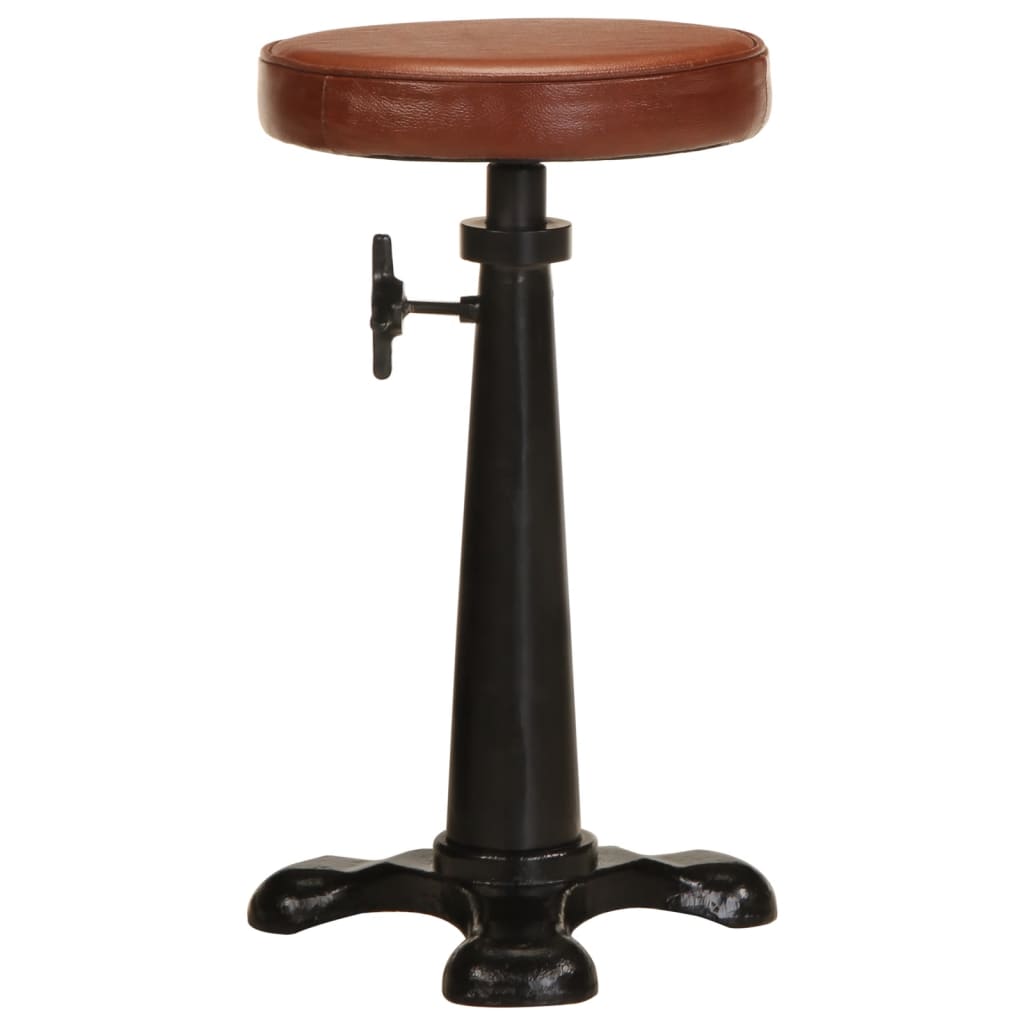 Σκαμπό Μπαρ 2 τεμ. Καφέ από Γνήσιο Δέρμα και Χυτοσίδηρο - PAKOBAZAAR