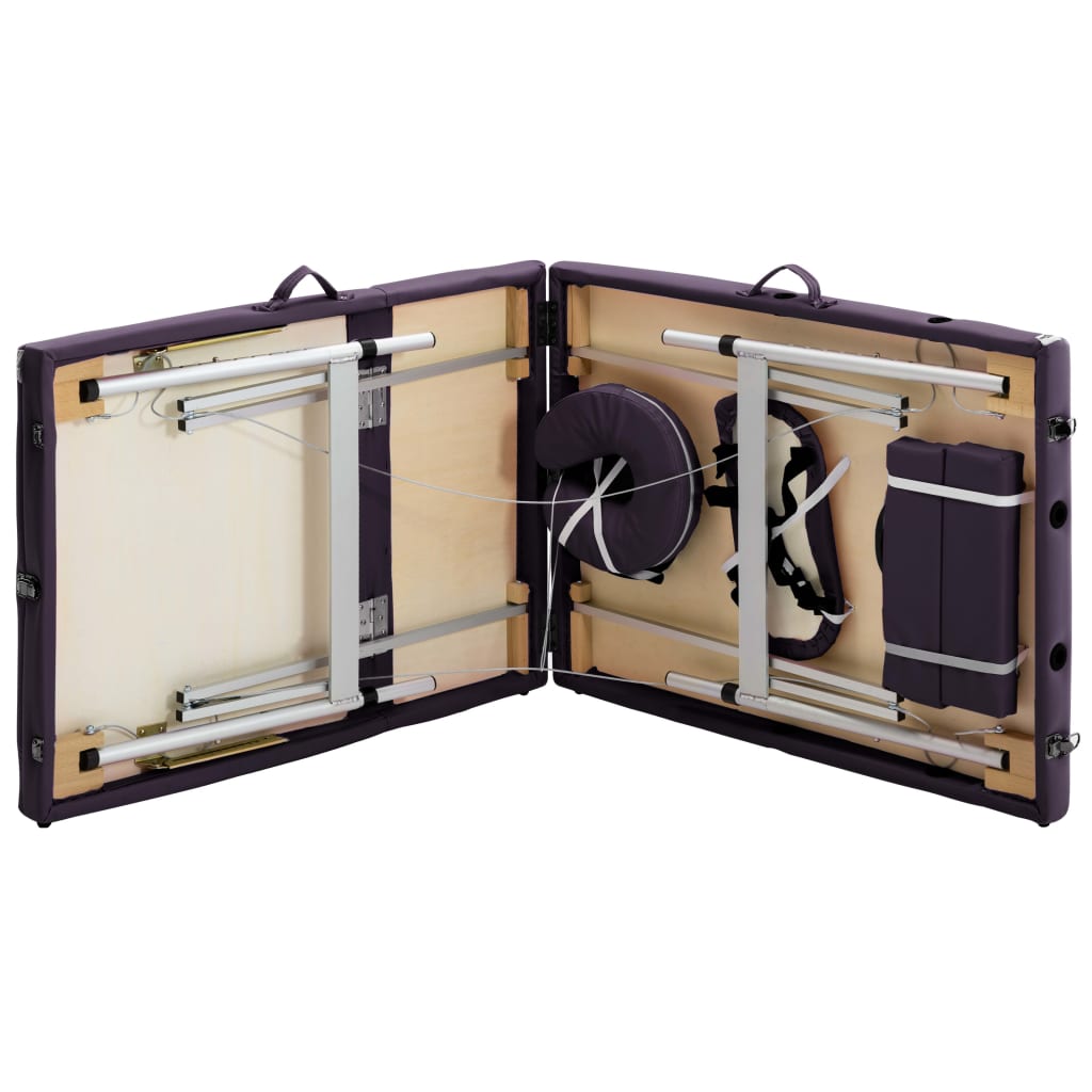 Κρεβάτι Μασάζ Πτυσσόμενο 3 Θέσεων Μοβ από Αλουμίνιο - Pakobazaar