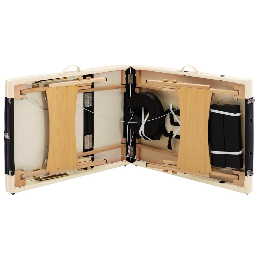 Κρεβάτι Μασάζ Πτυσσόμενο 3 Θέσεων Μαύρο / Μπεζ Ξύλινο - Pakobazaar