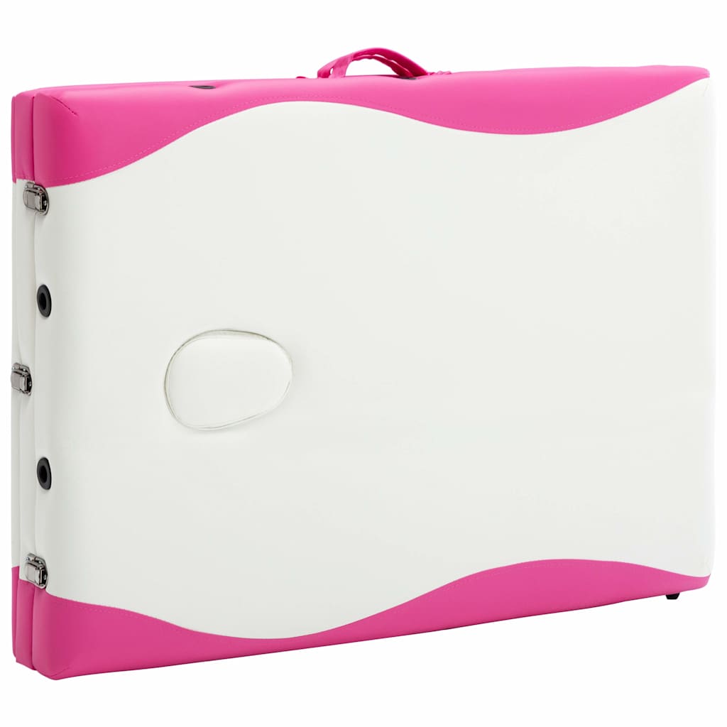 Κρεβάτι Μασάζ Πτυσσόμενο 3 Θέσεων Λευκό και Ροζ Ξύλινο - Pakobazaar