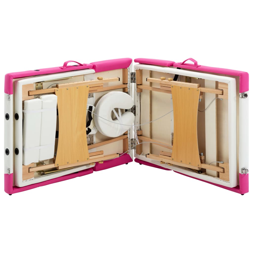 Κρεβάτι Μασάζ Πτυσσόμενο 4 Θέσεων Λευκό και Ροζ Ξύλινο - Pakobazaar