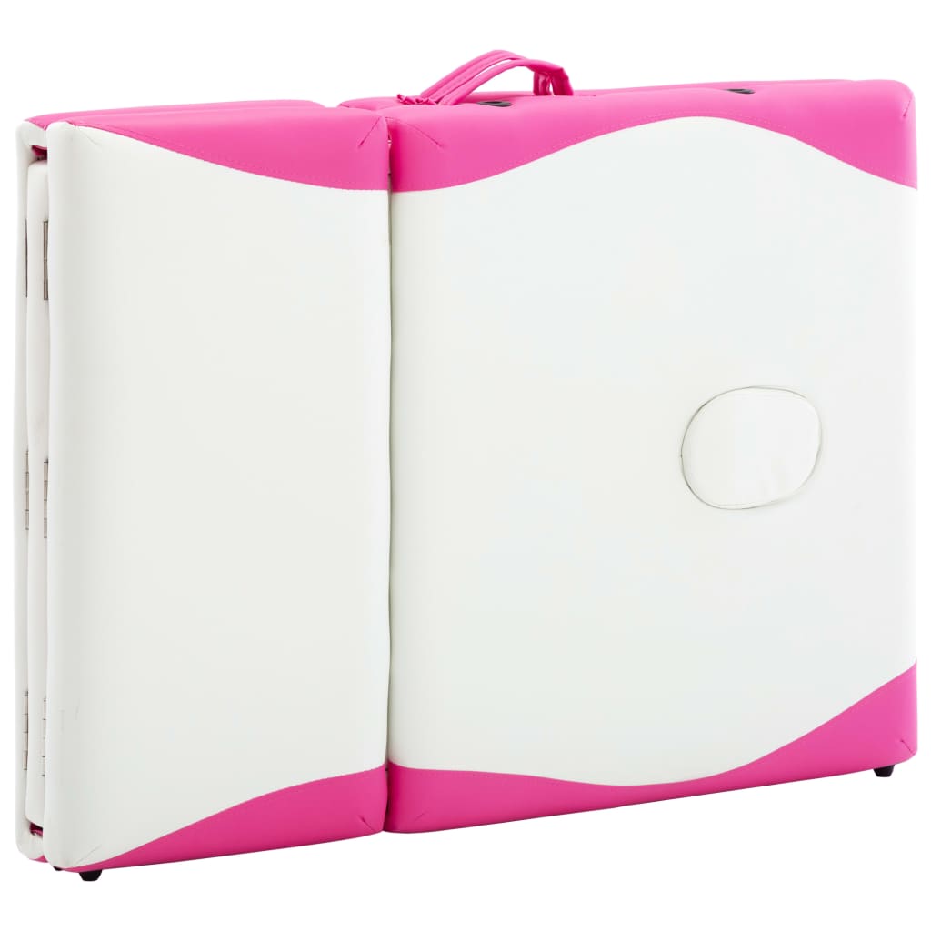 Κρεβάτι Μασάζ Πτυσσόμενο 4 Θέσεων Λευκό και Ροζ Ξύλινο - Pakobazaar