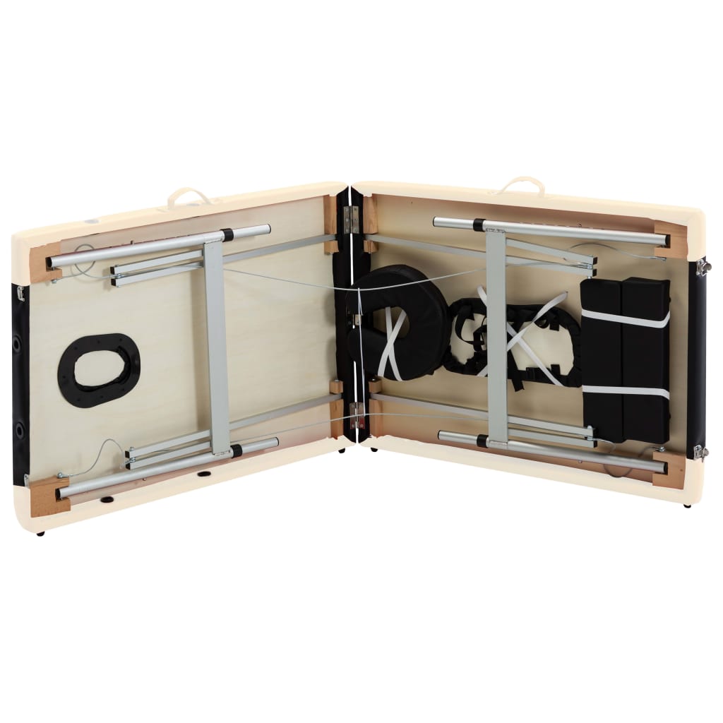 Κρεβάτι Μασάζ Πτυσσόμενο 2 Θέσεων Μαύρο / Μπεζ Αλουμινίου - Pakobazaar