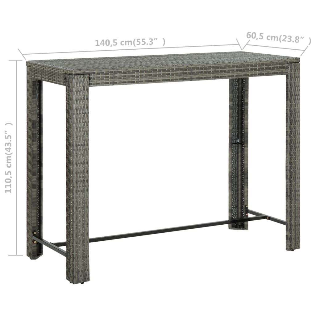Τραπέζι Μπαρ Κήπου Γκρι 140,5x60,5x110,5 εκ. Συνθετικό Ρατάν