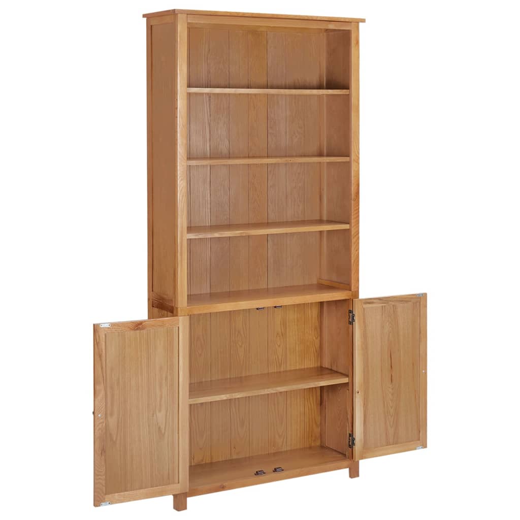 Βιβλιοθήκη με 2 Πόρτες 90 x 30 x 200 εκ. Μασίφ Ξύλο Δρυός - Pakobazaar
