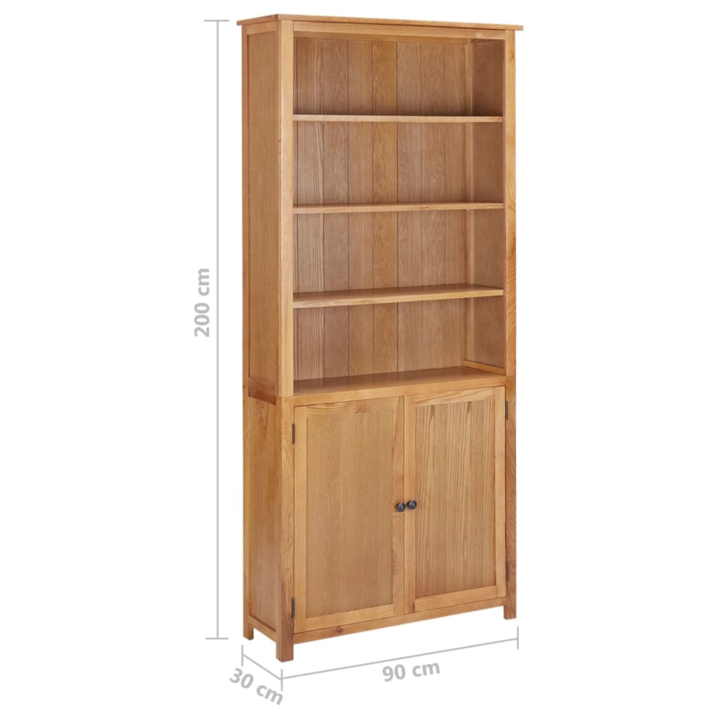 Βιβλιοθήκη με 2 Πόρτες 90 x 30 x 200 εκ. Μασίφ Ξύλο Δρυός - Pakobazaar
